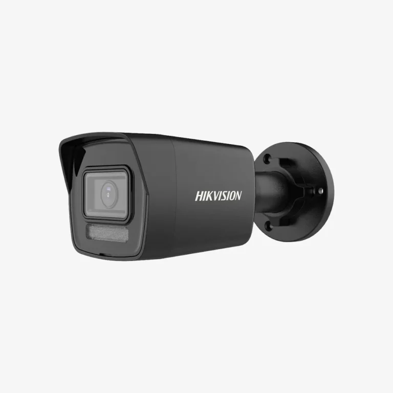 Hikvision outdoor bullet security camera mounted on a round wall bracket