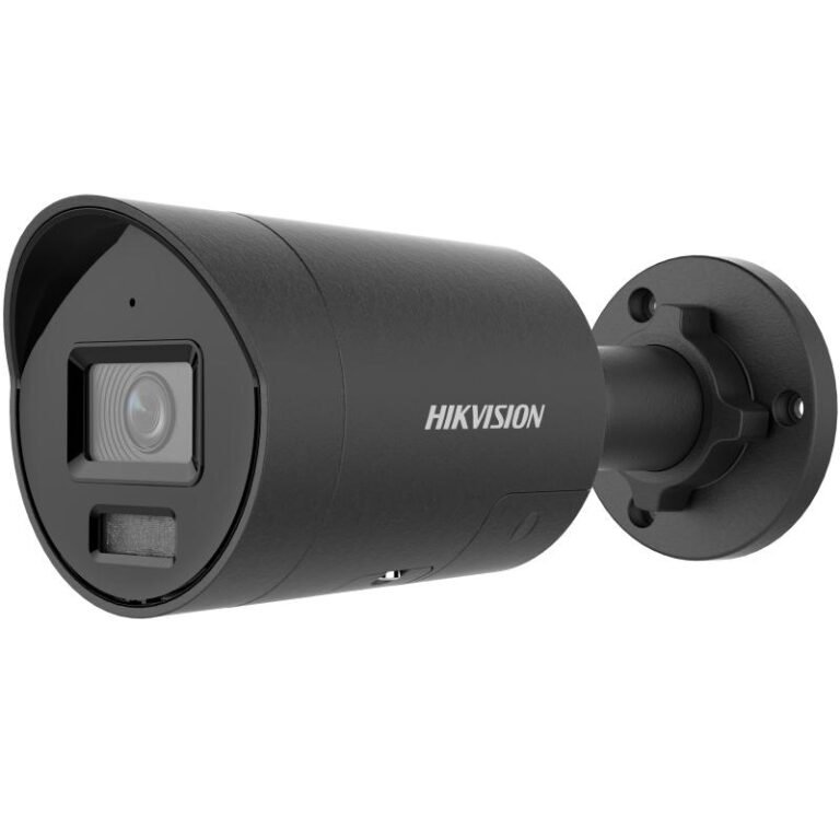 Hikvision cylindrical outdoor security camera mounted on a wall bracket