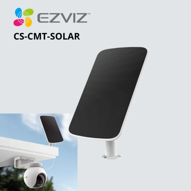EZVIZ CS-CMT-SOLAR: solar-powered outdoor security camera with a wall-mounted solar panel and a dome camera.