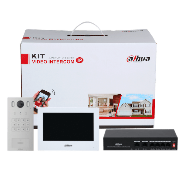 Dahua Kit Video Intercom box with indoor monitor, outdoor door unit, and base DVR components.