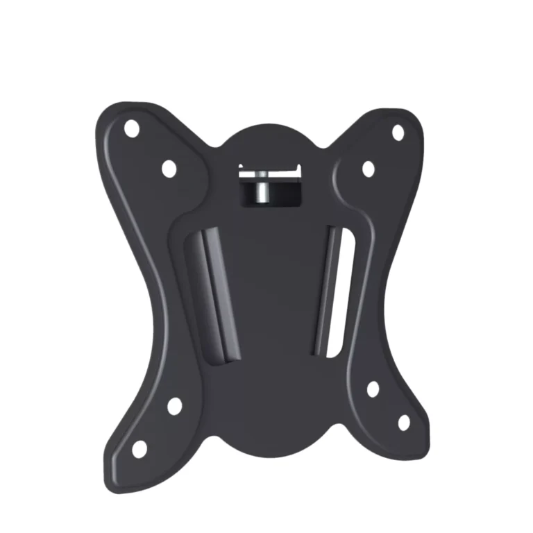 Back view of a black TV wall mount bracket with four articulating arms and mounting holes for attaching a screen (VESA compatible). You can mount a monitor/TV here.