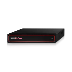 Front view of a black network video recorder (NVR) or DVR with a red-trimmed front panel and ProVision ISR branding, blue status light visible