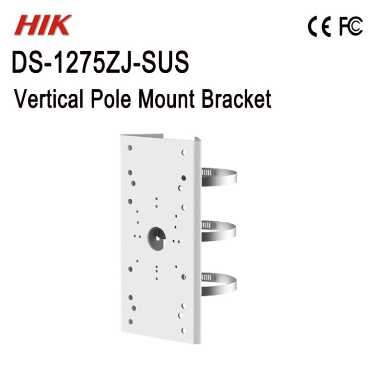 Vertical pole mount bracket for a surveillance camera, with three strap clamps for mounting on a pole (DS-1275ZJ-SUS)