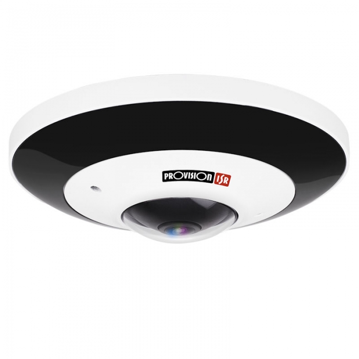 Ceiling-mounted dome security camera with a white outer shell and black inner ring (Provision ISR).