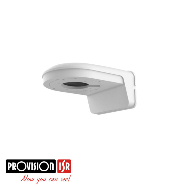 White wall-mounted security camera housing with circular lens, by Provision ISR.
